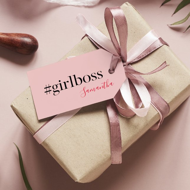Modern Rosa Girl Girl Chef & Namn | Bästa gåva frå Presentetikett (Skapare uppladdad)