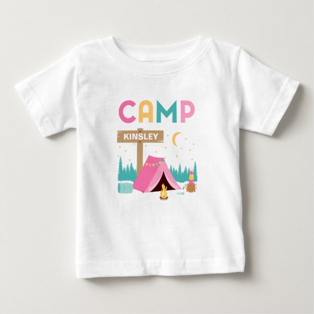 Modern Rosa Girls Camping ThBästa födelsedagen T Shirt (Framsida)
