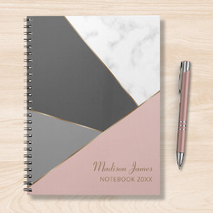 Modern Rosa Girly Chic Marble Personlig Namn Anteckningsbok