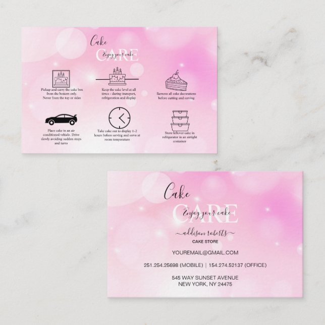 Modern Rosa Girly Gradient Cake Care Business Car Visitkort (Fram/baksida)