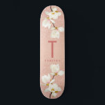 Modern rosa giromonogram personlig magnolia mini skateboard bräda 18,5 cm<br><div class="desc">Modern rosa glitter monogram personlig magnolia blommigt av  med liten snyggt,  typdesign.</div>