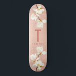 Modern rosa giromonogram personlig magnolia mini skateboard bräda 18,5 cm<br><div class="desc">Modern rosa glitter monogram personlig magnolia blommigt av  med liten snyggt,  typdesign.</div>