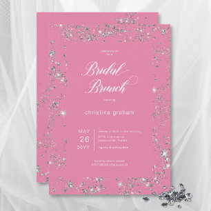 Modern Rosa Glam Diamond Ram Möhippa Brunch Inbjudningar