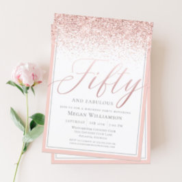Modern Rosa Glitter 50 och Fabulous Birthday Inbjudningar
