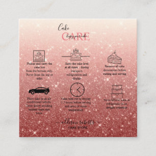 Modern Rosa Glitter Cake Care Fyrkantigt Visitkort