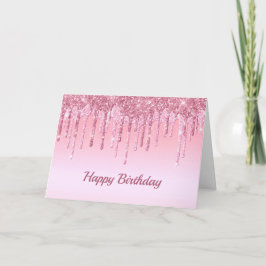 Modern Rosa Glitter Drips Graphic Birthday Kort