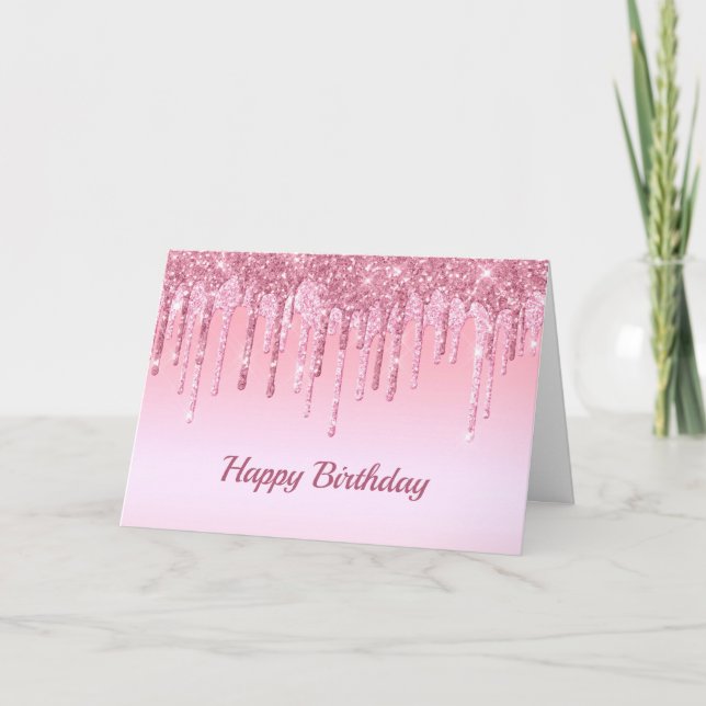 Modern Rosa Glitter Drips Graphic Birthday Kort (Framsida)