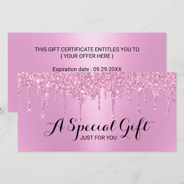 Modern Rosa Glitter Drips Salon Gift-certifikat (Fram/baksida)