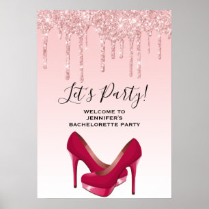 Modern Rosa Glitter Drives & Heels Bachelorette Poster