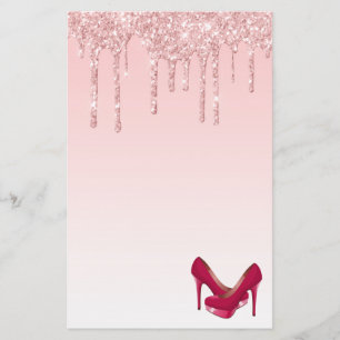 Modern Rosa Glitter Drivrutiner och Högklackar Brevpapper