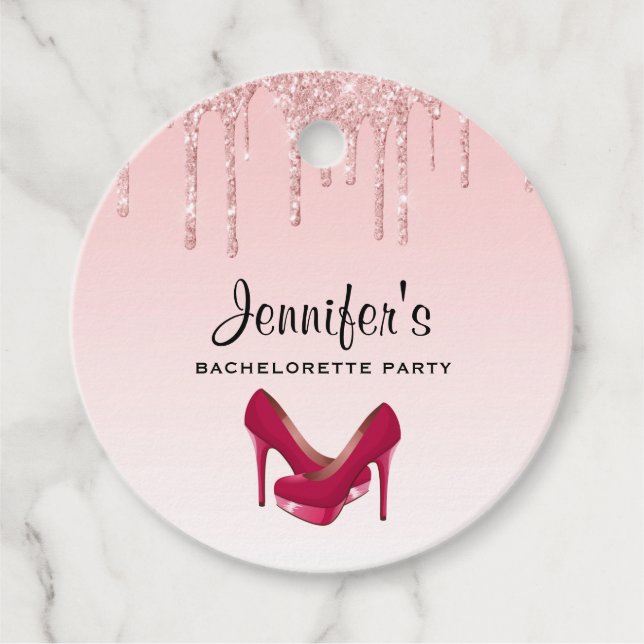 Modern Rosa Glitter Drivrutiner och Högklackar Gåvor Etiketter (Framsida)