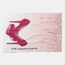 Modern Rosa Glitter Drivrutiner och Högklackar Kökshandduk