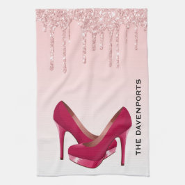 Modern Rosa Glitter Drivrutiner och Högklackar Kökshandduk