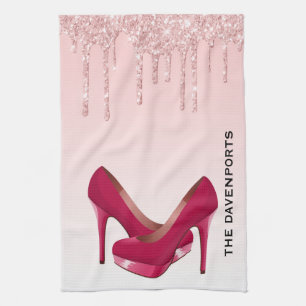 Modern Rosa Glitter Drivrutiner och Högklackar Kökshandduk