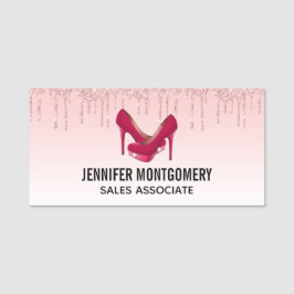 Modern Rosa Glitter Drivrutiner och Högklackar Namnbricka