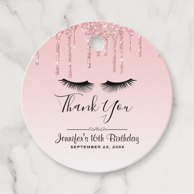Modern Rosa Glitter Drivrutiner och svarta ögonfra Gåvor Etiketter (Framsida)