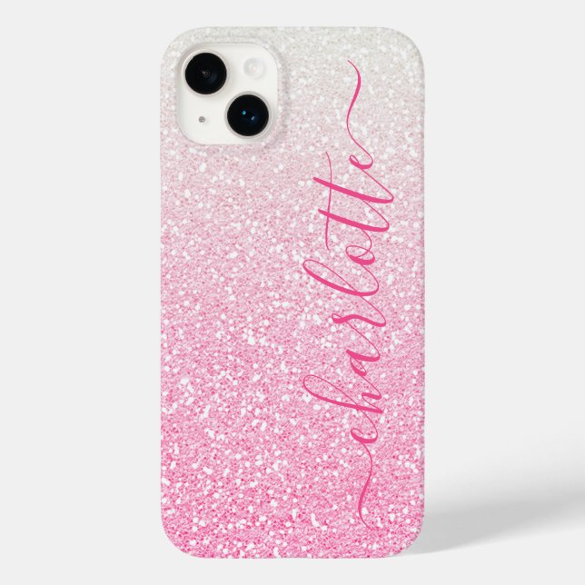 Modern Rosa Glitter Glamoröst Personligt Namn (Baksida)
