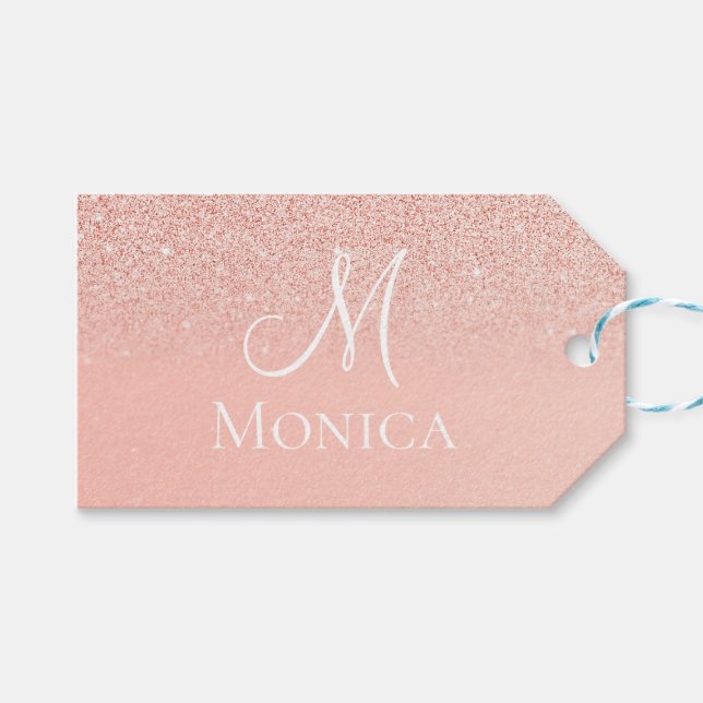 Modern rosa glitter glänsande monogramnamn  presentetikett (Framsidan (Horisontell))