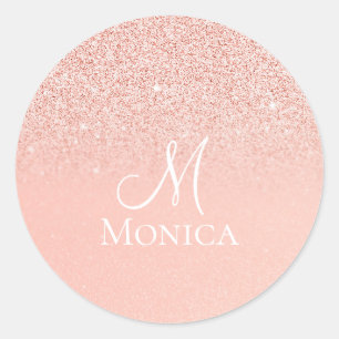 Modern rosa glitter glittrar monogramnamn runt klistermärke