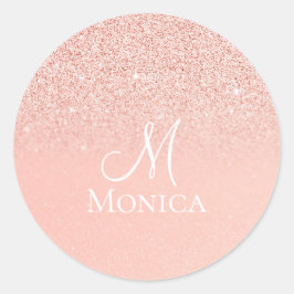 Modern Rosa Glitter gnistrar monogramnamn  Runt Klistermärke
