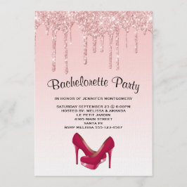 Modern Rosa Glitter Högklackars Bachelorette Inbjudningar
