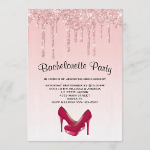 Modern Rosa Glitter Högklackars Bachelorette Inbjudningar