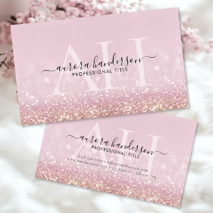 Modern Rosa Glitter Initial Visitkort