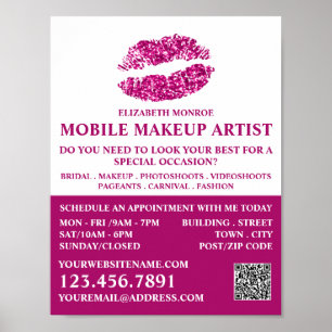 Modern Rosa Glitter Läppar, Makeup Artist Advert Poster