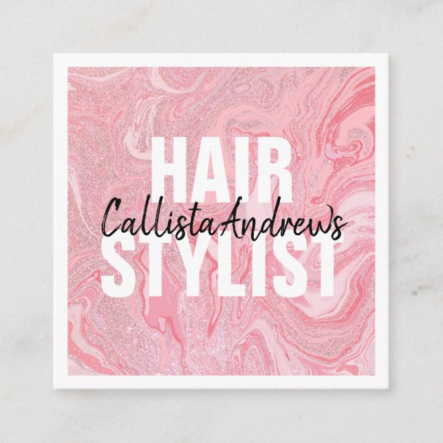 Modern Rosa Glitter Liquid Marble Hairstylist Fyrkantigt Visitkort (Framsida)
