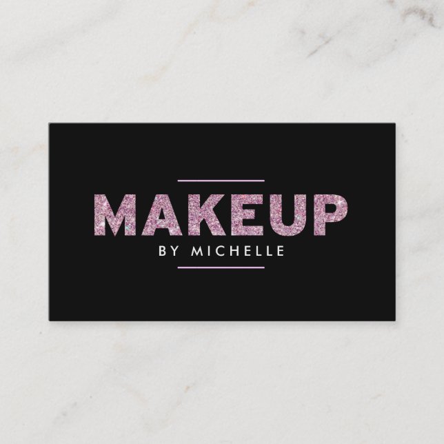Modern Rosa Glitter Makeup Artist Visitkort (Framsida)