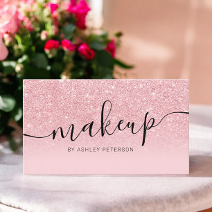 Modern rosa glitter-miniatyrbilsmakeriup visitkort