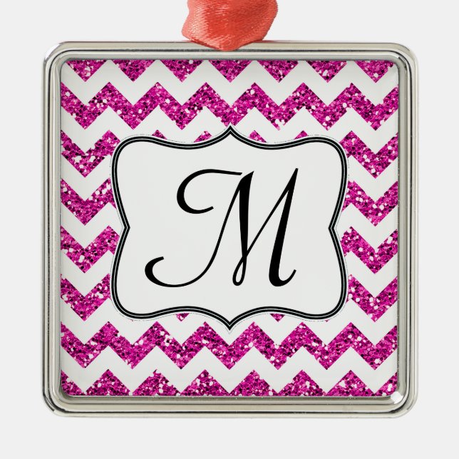 Modern Rosa Glitter Monogram Initial Ornamal Julgransprydnad Metall (Framsidan)