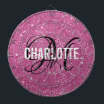 Modern rosa glitter monogram namn-brädbräda darttavla<br><div class="desc">Modern rosa glitter-mönsterbräda med ett vitt typografiskt namn och svart monogram. Anpassa till namn och börja med.</div>