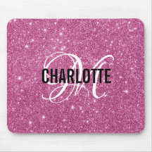 Modern rosa glitter monogram namn musmatta