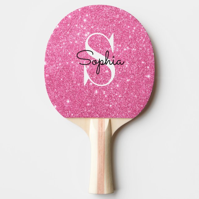 Modern Rosa Glitter Monogram Personlig Namn Pingisracket (Framsidan)