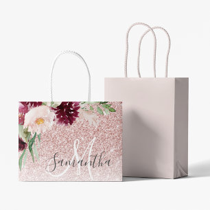 Modern Rosa Glitter och blomma Gnistra med Namn