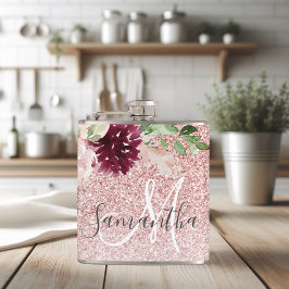 Modern Rosa Glitter och blomma Gnistra med Namn Fickplunta