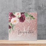 Modern Rosa Glitter och blomma Gnistra med Namn Kakelplatta<br><div class="desc">Modern Rosa Glitter och blomma Gnistra med Namn</div>