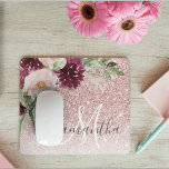 Modern Rosa Glitter och blomma Gnistra med Namn Musmatta<br><div class="desc">Modern Rosa Glitter och blomma Gnistra med Namn</div>