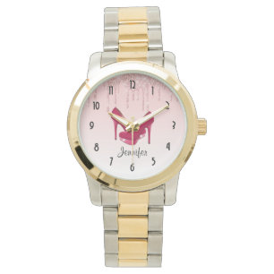 Modern Rosa-Glitter och -Högklackar Armbandsur