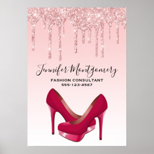 Modern Rosa-Glitter och -Högklackar Poster