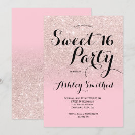 Modern rosa glitter ombre Sweet 16 Inbjudningar