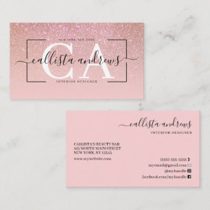 Modern Rosa Glitter-övertoning Namnteckning skript Visitkort