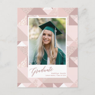 Modern Rosa Glitter Photo Studenten annonsering Vykort