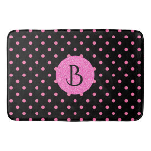 Modern Rosa Glitter Polka-Dots Mönster Monogram Badrumsmatta
