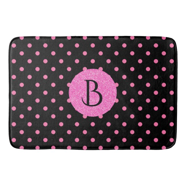 Modern Rosa Glitter Polka-Dots Mönster Monogram Badrumsmatta (Framsidan)