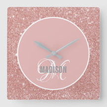 Modern rosa glitter-skript, monogram namn lar
