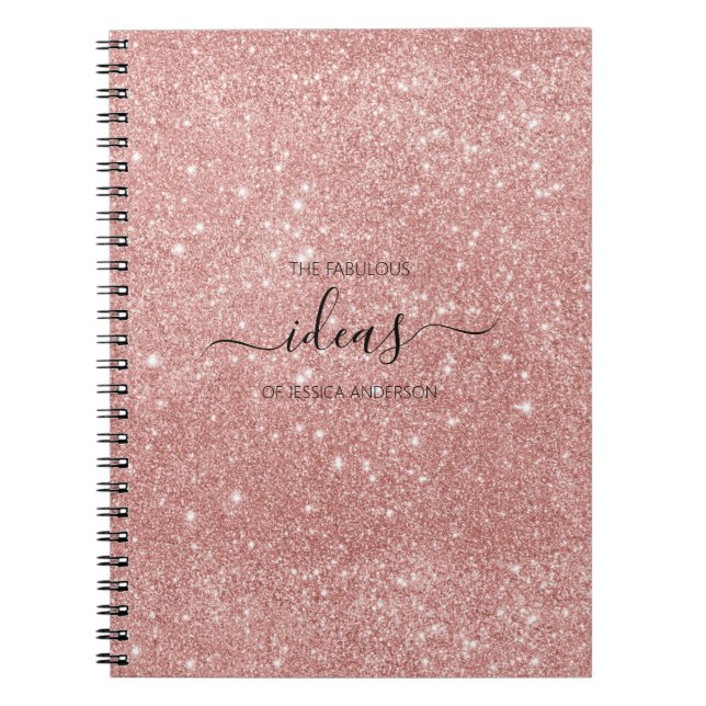 Modern  rosa glitter-skript namn anteckningsbok (Framsidan)