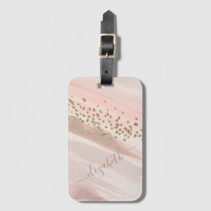 Modern  Rosa Glitter-skript Namn Bagagebricka