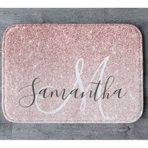 Modern Rosa Glitter Sparkles Personlig Namn Badrumsmatta